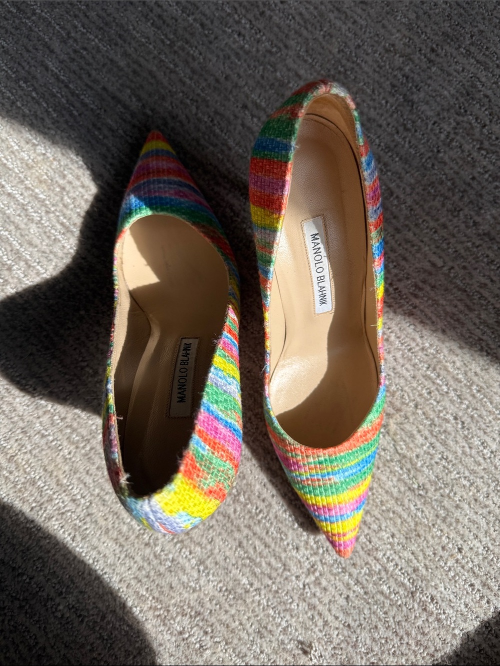 Manolo Blahnik Rainbow Striped Pointed-Toe Pumps